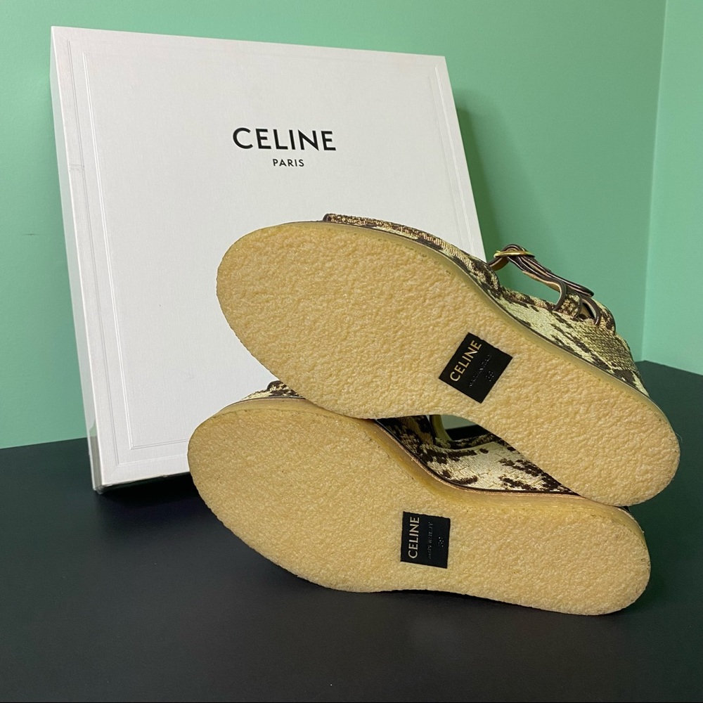 CELINE Jacquard Printed Wedge Sandals - Picture 12 of 15